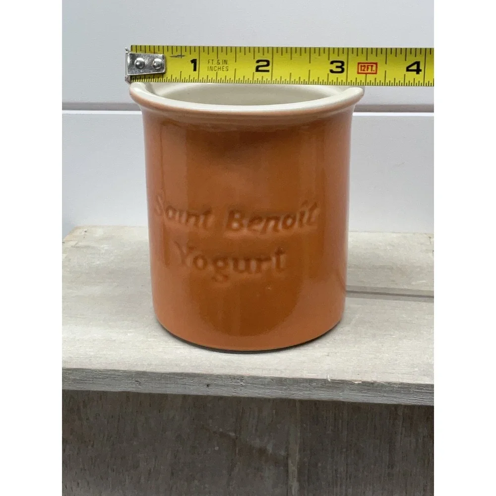 Saint Benoit Yogurt Ceramic Crock Orange Glazed Stoneware Jar Farmhouse Decor